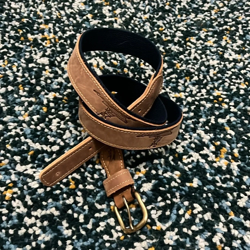 Men’s real leather 44” belt with navy canvas backing - Picture 7 of 10